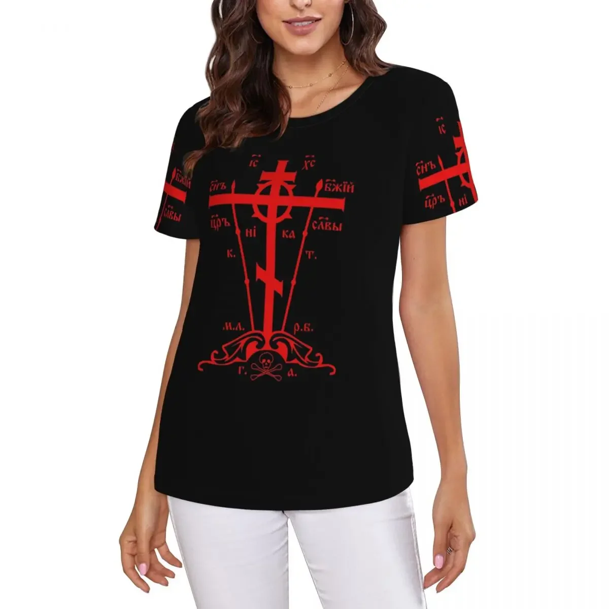 Calvary Cross Of Russian Orthodox Church T-Shirt Women Short Sleeve T Shirts Round Neck Clothing Cotton Summer Tees Streetwear