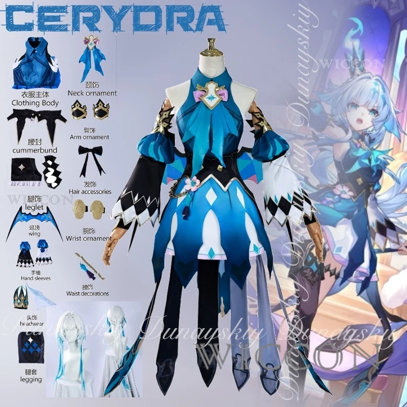 Halloween Honkai: juego Star Rail Cerydra Cosplay un Demigod con el vestido azul con los trajes de Cosplay de Anime para adultos