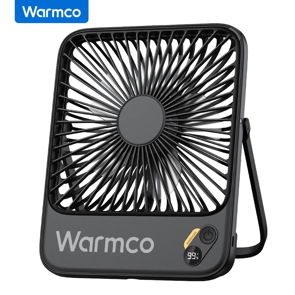 

Warmco Portable Desk Fan Rechargeable 10000mAh Quiet 4 Speed Small Folding USB Personal Fan 180° Tilt for Home Travel Camping