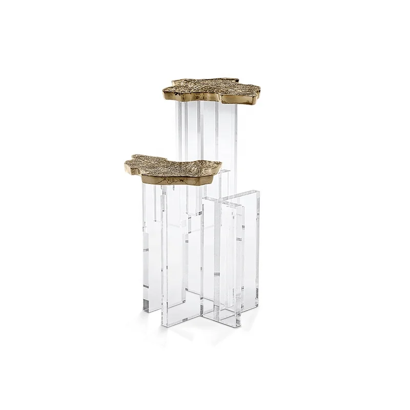 

High-end creative design living room furniture acrylic base contemporary coffee table brass casting top corner table