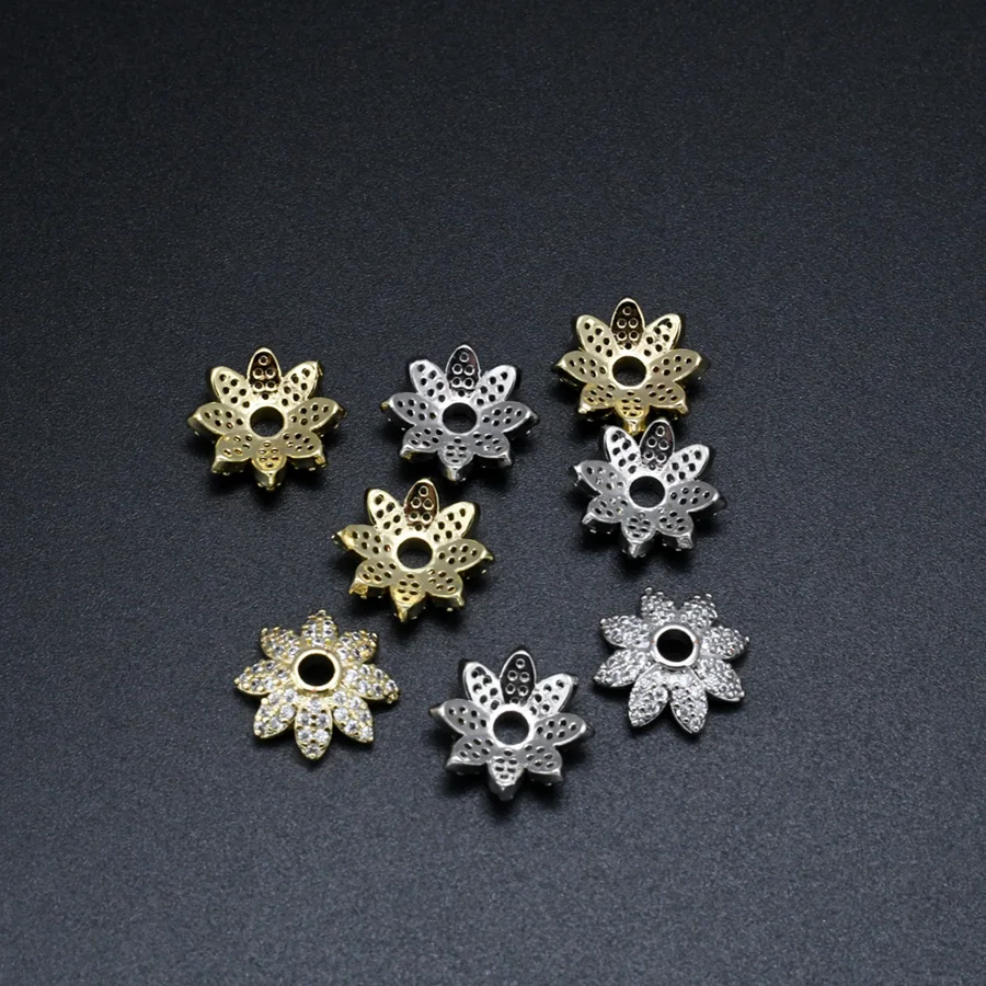 14k Gold Plating Full CZ Setting Flower Shape Bead Spacer For Bracelet Necklace Making Accessory