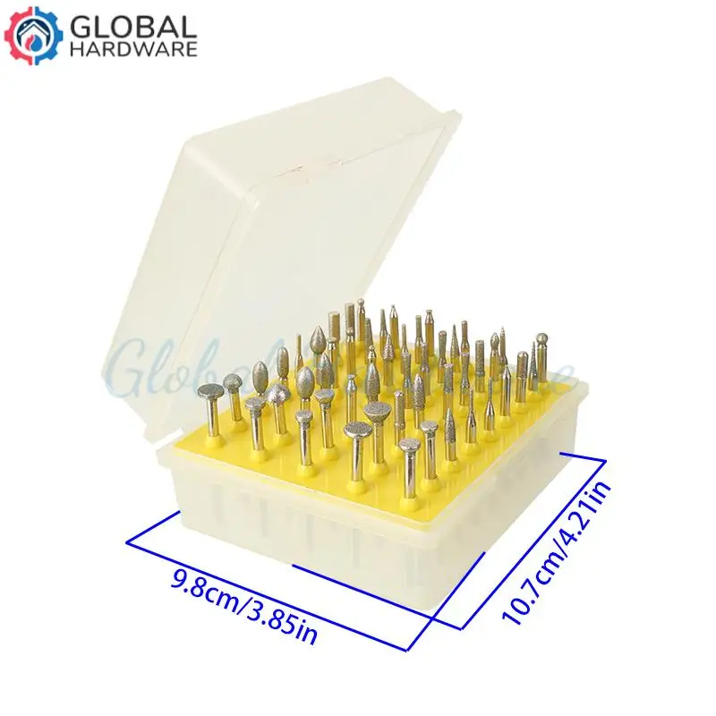 50 buah set kepala burr pemoles berlian, aksesori penggilingan listrik, alat berputar untuk mengukir batu giok dan batu