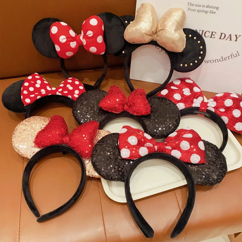 

5'' Big Size Mouse Ears Headband Women Girls Fashion Summer Mermaid Hairband Classical Sequin Bow Female Adult Hair Accessories