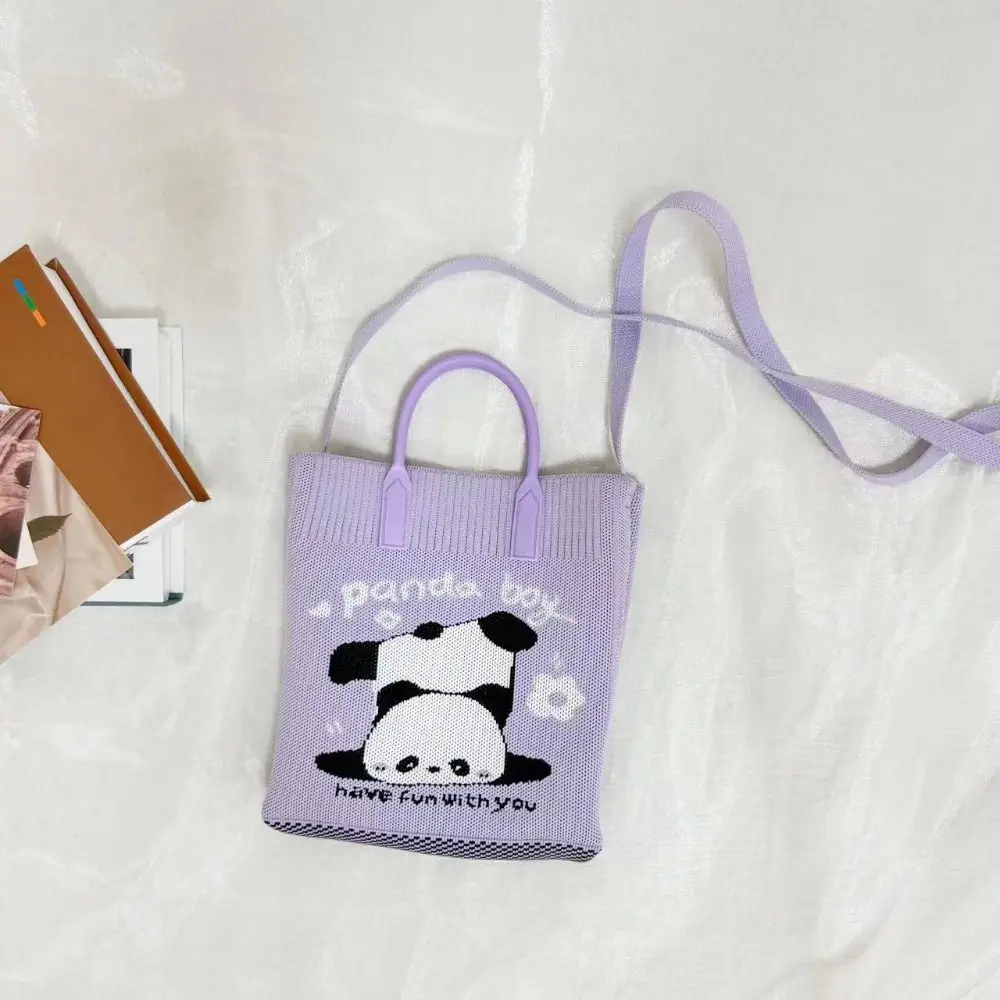 Handmade Mini Knit Handbag Cartoon Panda Knot Wrist Bag Cute High-capacity Phone Bag for Girl