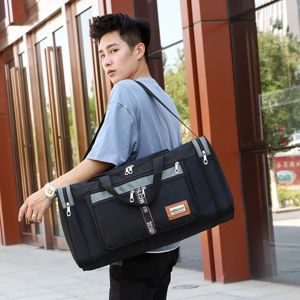 

Large Capacity Foldable Hand-held Bag Oxford Adjustable Strap Travel Bag Waterproof Wear-resistant Luggage Bag Weekend Travel