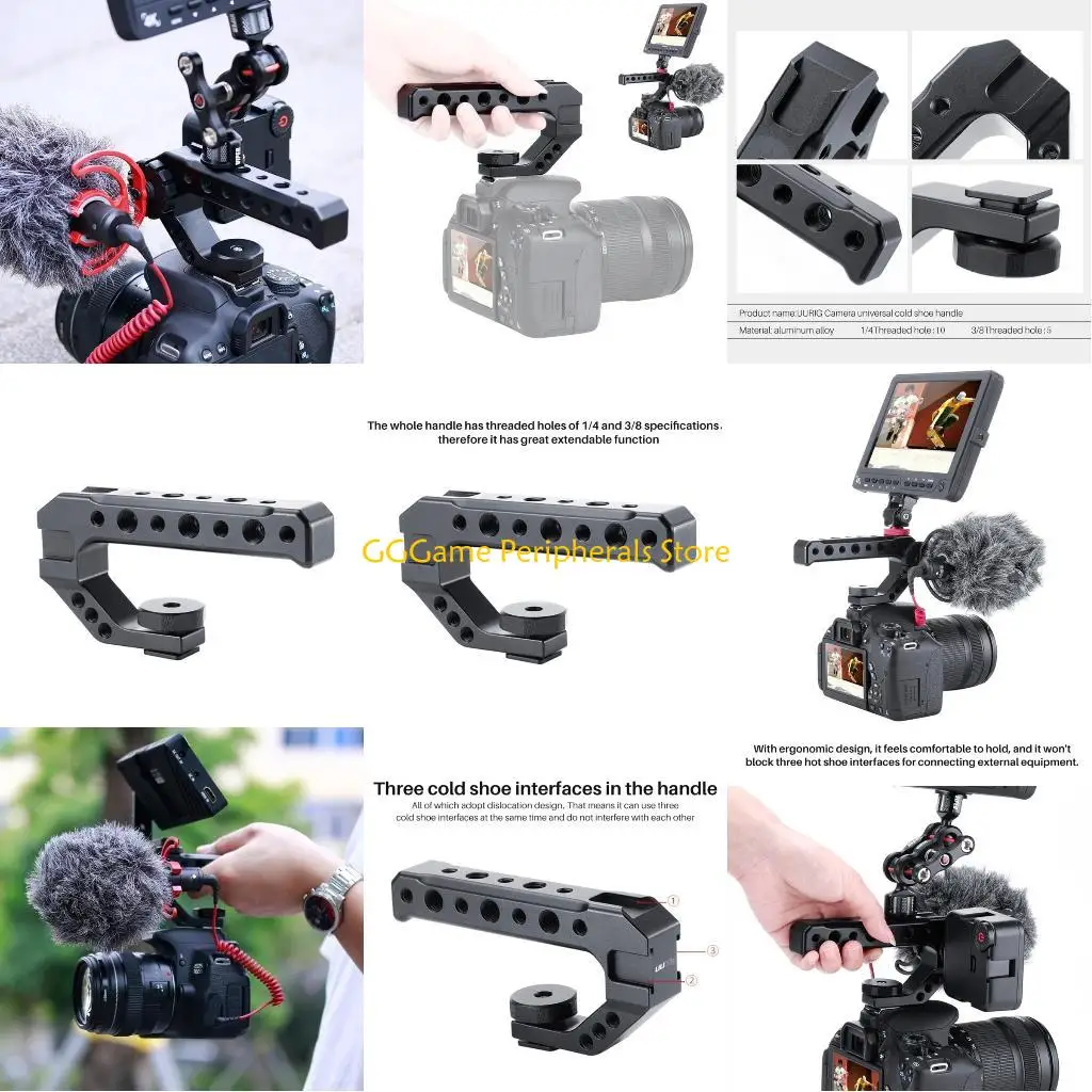

U55B Top Handle Grip with 1/4 Inch 3/8 Inch Threaded Screw Holes Cold Shoe Mounts