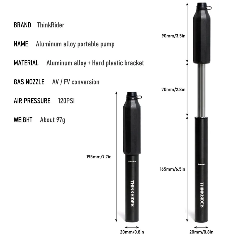 ThinkRider 120Psi Mini Bike Pump Aluminum Alloy Bicycle Hand Air Pump Tire Inflator Schrader Presta Valve MTB Road Cycling Pump