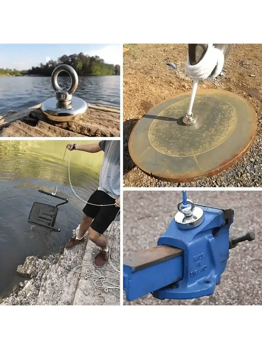 [Magnet-Hebewerkzeug] 2 Stück/Set 48 mm Neodym-Angelmagnete |   Ausgestattet mit Heberingen und Seilen für Flüsse, Tiefsee