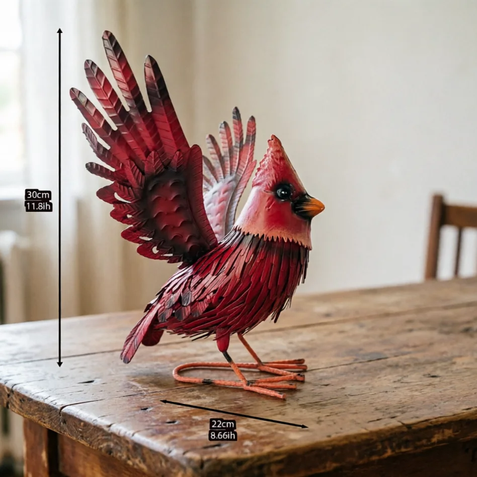 Red Bird Sculpture Artwork for Home Decorations Handmade Resin Bird Figurine in Red Color