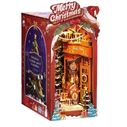 Rolife Book Nook Kit DIY Miniature Dolls House Kit 3D Wooden Puzzle Decoration Gift with LED Lights Christmas Street and House