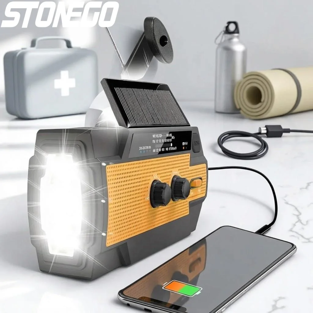 

Портативное аварийное радио с солнечной батареей и ручным динамо-генератором, 4000 мАч, AM/FM/NOAA, с фонариком, зарядкой для телефона, SOS-сигналом, для использования на улице