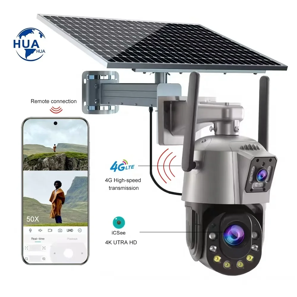 

Factory 360 Degree Solar Powered Cctv Camera 36X 50X Zoom Hd Intelligent Solar Energy Alert Ptz Camera Dual Lens 4g Solar Camera