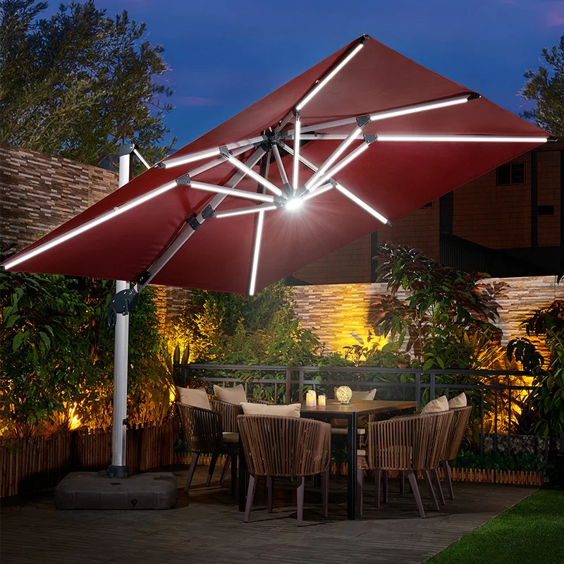 Large Modern Cantilever Umbrella Aluminum Frame 360° Rotatable Fade‑Resistant Fabric Outdoor Parasol for Garden Courtyard Hotel