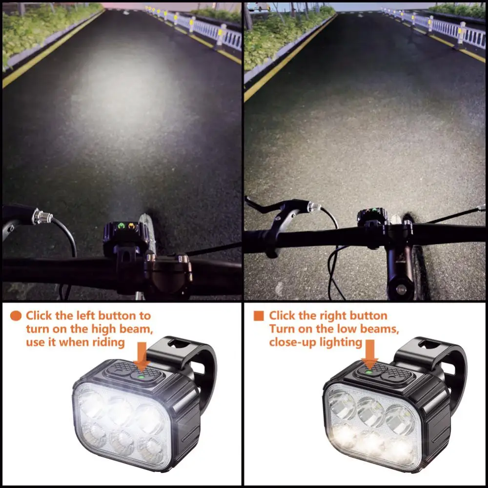 Bicycle Front Rear LED Light Set USB Charge Cycling Headlight Taillight Light 6/24 Lamp Bead Waterproof Aluminum Alloy Bike Lamp