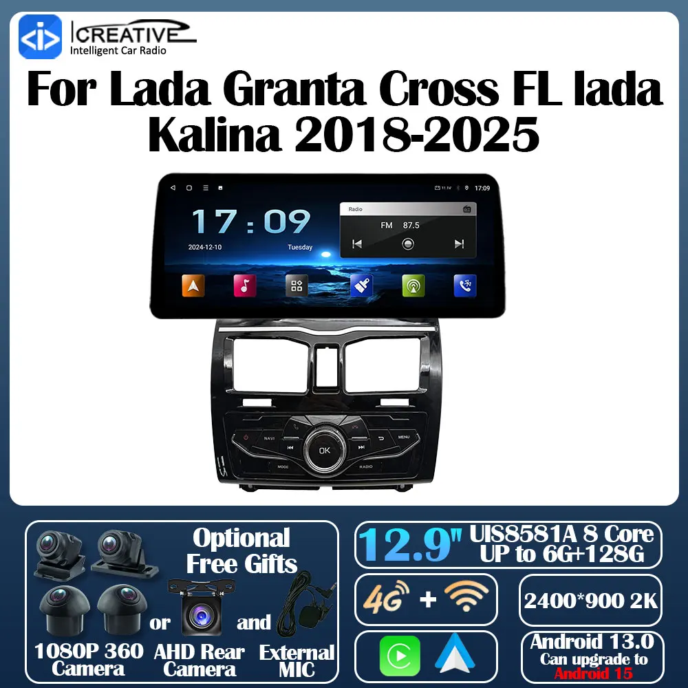 Radio para Auto con Android 13 para Lada Granta Cross FL y Lada Kalina 2018-2025, Carplay, Multimedia, Estéreo, Cámara 360, GPS Inteligente, 5G