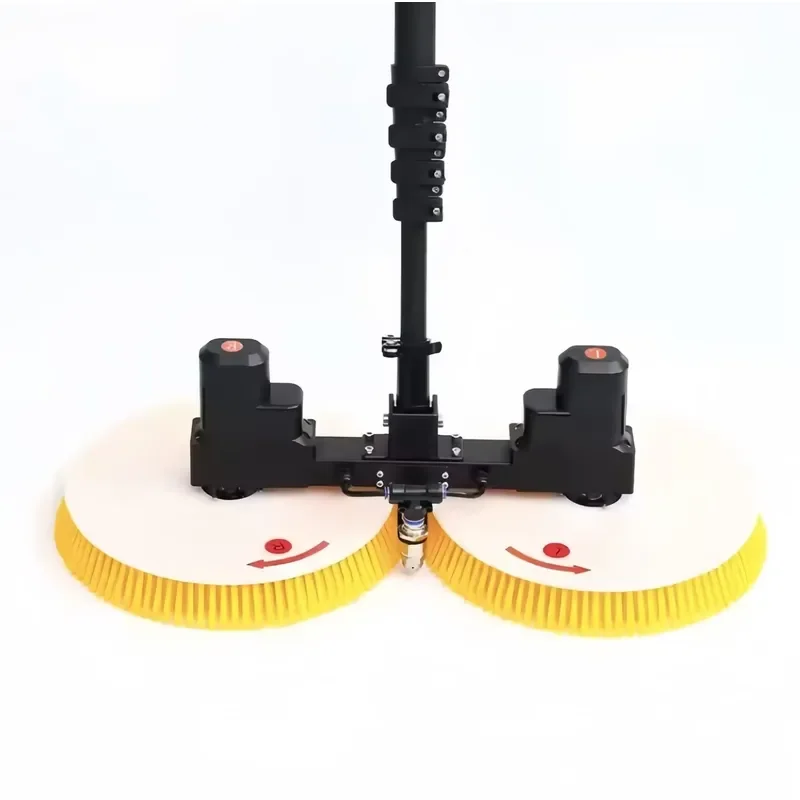 Double Head Rotating Window Cleaning Tool Telescopic Brush Motor Eco Friendly Aluminum Structure Handheld Nylon For Solar