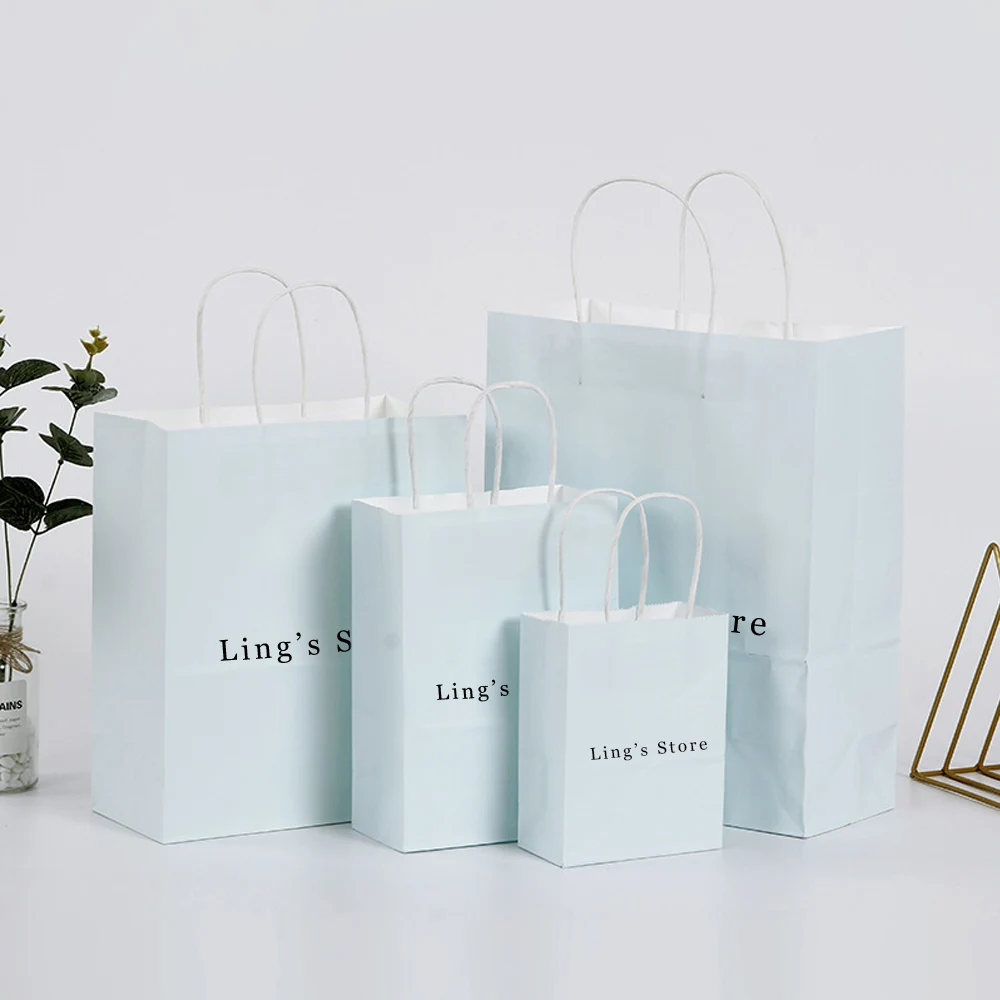 

100Pcs Elegant Jewelry Kraft Paper Handle Bag Colorful Handbags Shopping Gift Packaging Pouch Can Custom Print Personalized Logo
