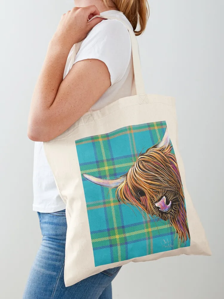 

SCoTTiSH HiGHLaND CoW ' TaRTaN NooDLeS B ' by SHiRLeY MacARTHuR Tote Bag tote bag canvas Cloth bag Lady bags