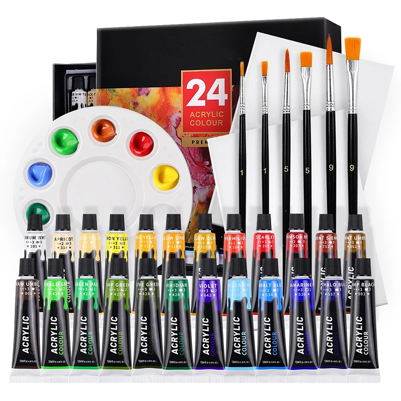 

12 24 Colors Professional Acrylic Paints Set 12ml Painting Pigment Artist Drawing Fabric Glass Waterproof Paint Tube