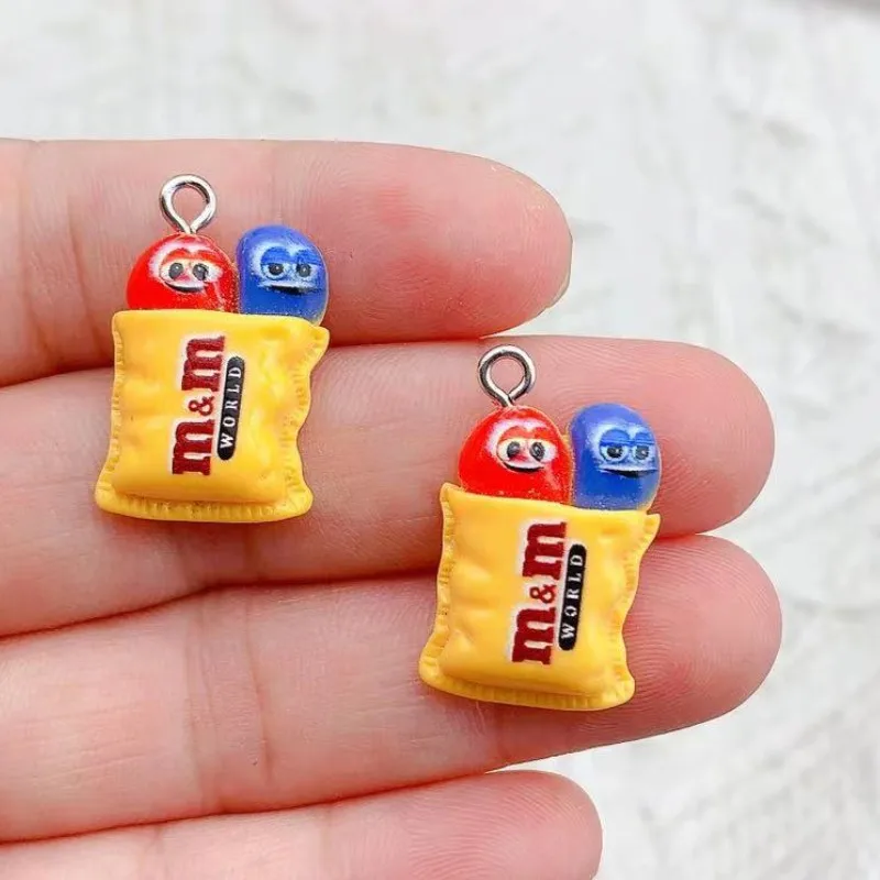 10Pcs/lot Kawaii Cartoon M Bean Flatback Resin Charms for Jewelry Making Accessories DIY Pendants Earrings Keychain Decoration