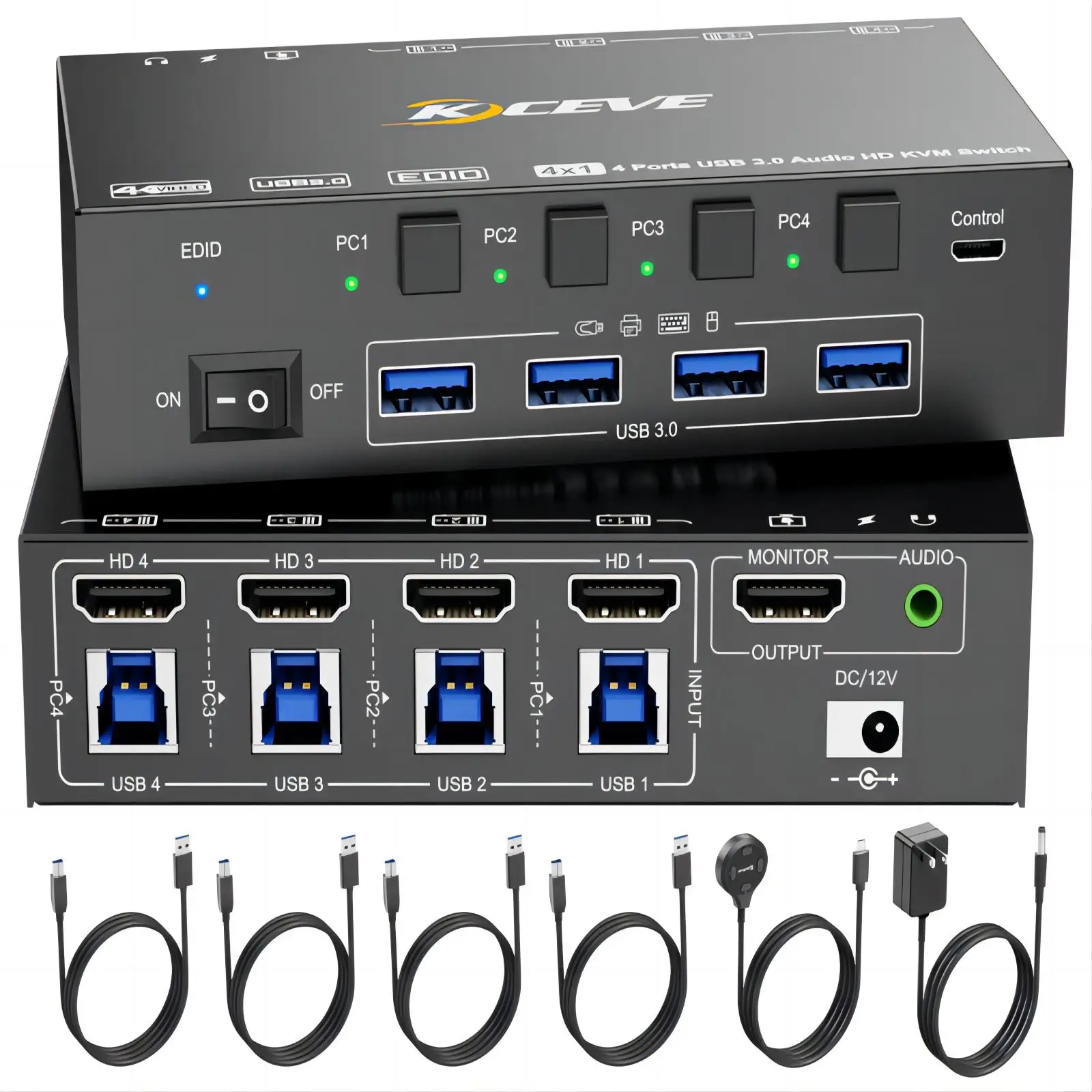 

HDMI KVM Switch 4 Computers,Simulation EDID,4 Port USB3.0 KVM Switch with Audio for 4 PC Share 1 Monitor Keyboard Mouse Headset