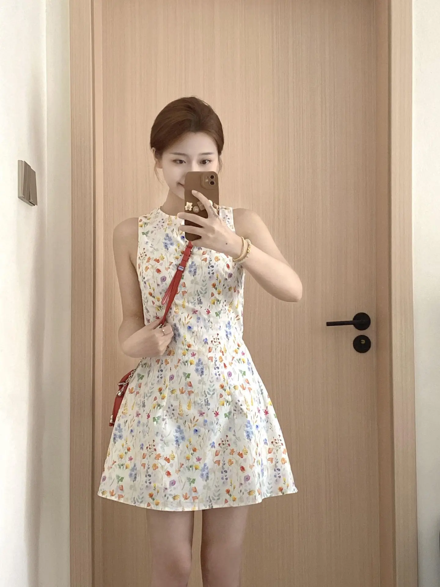 Rustic Floral Vest Dress Women's Sleeveless A-Line  Skirt Summer Fashionable Casual Breathable round Neck Pullover Dress