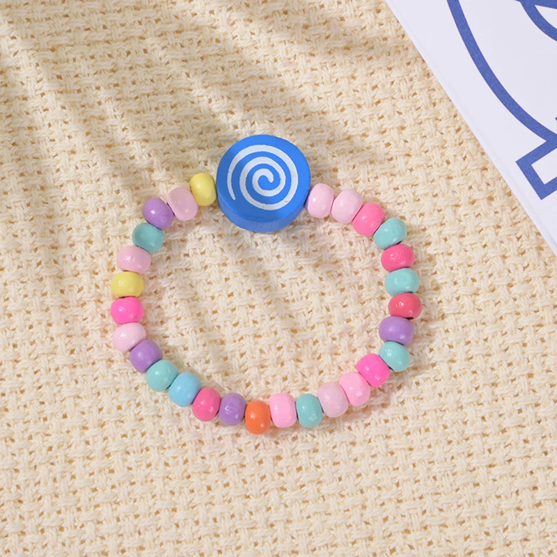 Pulsera de colores con cuentas de madera de dibujos animados para niños y niñas, recuerdo de fiesta de cumpleaños, regalos para invitados de Baby