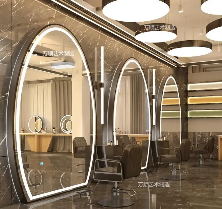 Barber\'s mirror table hair salon special semi-circular hairdressing mirror floor full body mirror touch single and double side