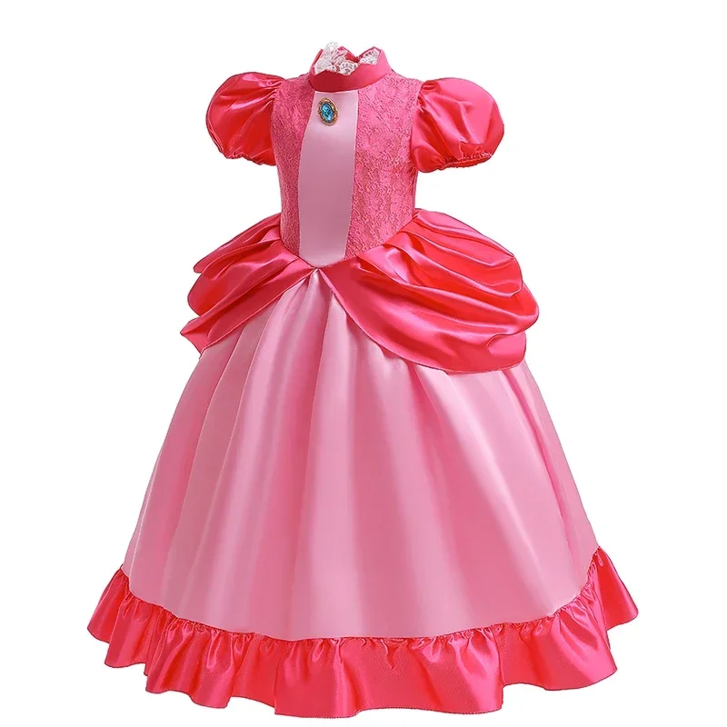 Girl Peach Princess Dress Child Birthday Party Elegant Gown Luxury Fluffy Lace Frock Halloween Fantasy Cartoon Cosplay Costu MN8