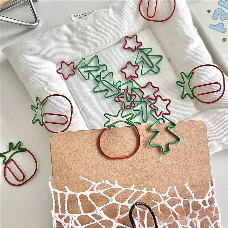 10/20 Buah Topi Santa Pohon Natal Lucu Kartun Hadiah Klip Kertas Lucu Perlengkapan Alat Tulis Kantor Sekolah Logam Tomat Kreatif