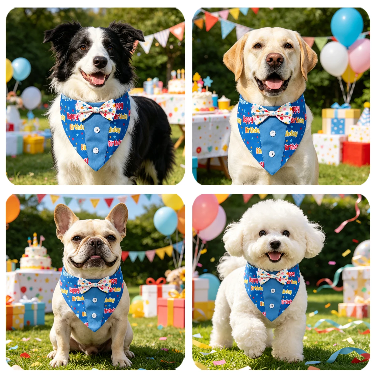 Sucado Geburtstagskostüm für Hunde, Verstellbarer Smoking mit 'Happy Birthday' Aufdruck, Fliege und Halstuch für Hunde – Detail 8