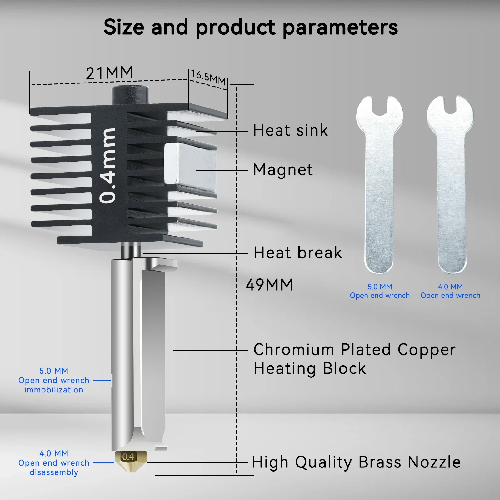 Hotend Kit for Bambu Lab A1/A1 Mini Fast Speed Hot End Assembly 0.2/0.4/0.6/0.8mm Hardened Steel Brass Nozzle 3D Printer Part