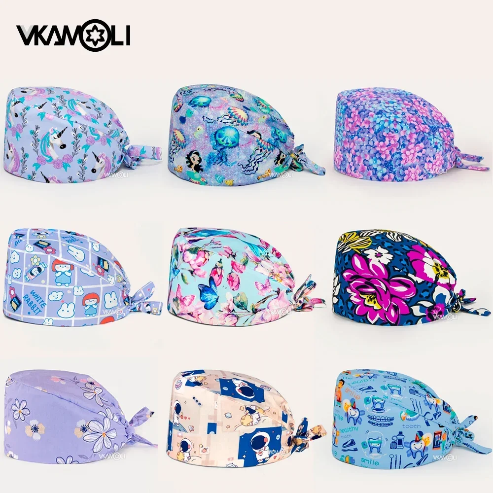 wholesale High quality purple blue series printing women and man nurse scrub cap lab hospital medical uniform accessories