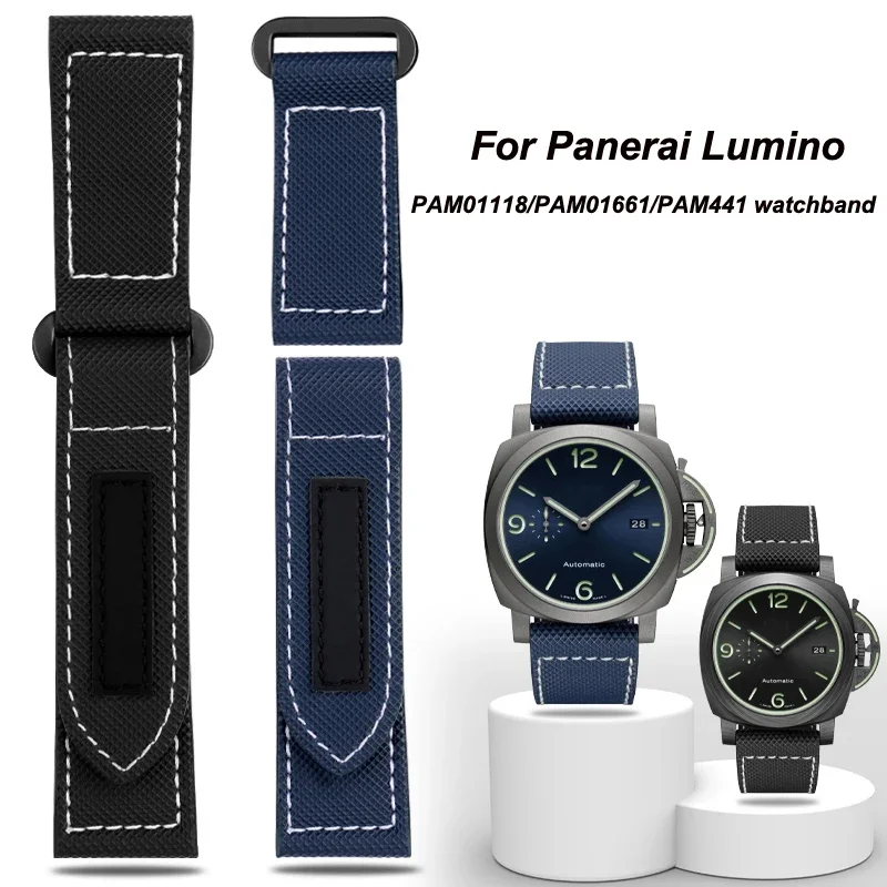 For Panerai Lumino PAM01118/PAM01661/PAM441 watchband Sticky carbon fiber check nylon Large dial men's Bracelet accessories