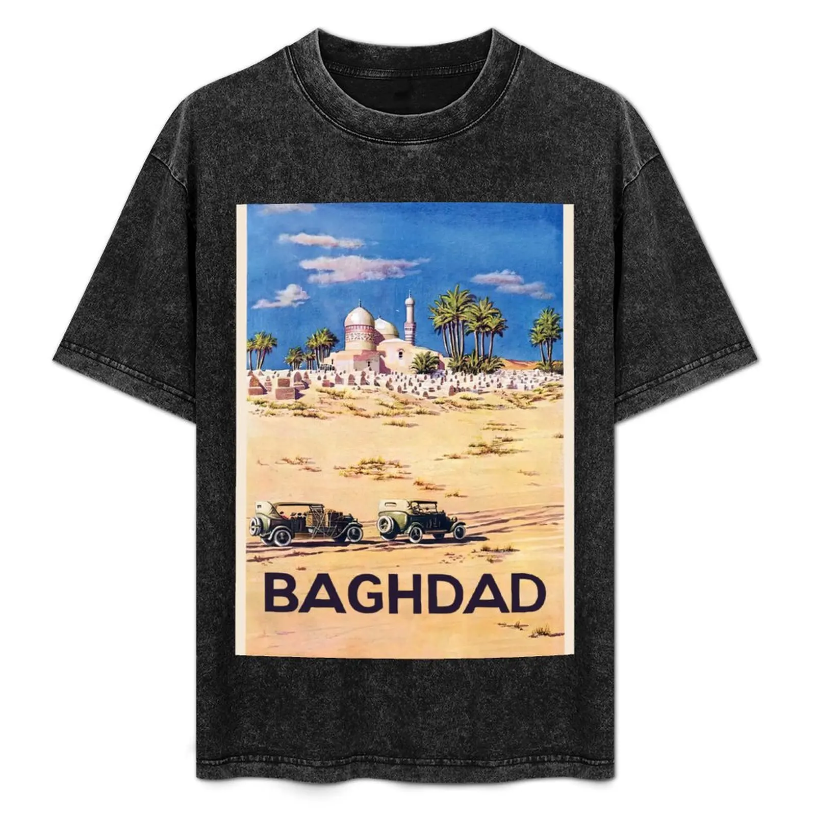 Baghdad, Iraq - Retro vintage travel poster T-Shirt oversized graphic tee sublime man clothes tee shirts for men