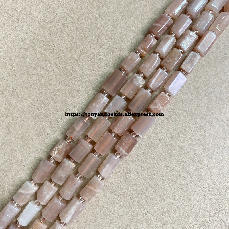 7\'\' Natural Faceted Peach Sunstone Cylinder Spacer Stone Beads 6.5X10mm For Jewelry Making DIY