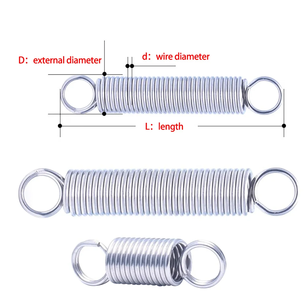 5Pcs 304 Stainless Steel Extension Spring Wire Dia 1.0mm O Ring Hook Coil Dual Hook Small Tension Spring OD 6mm 8mm 10mm 12mm