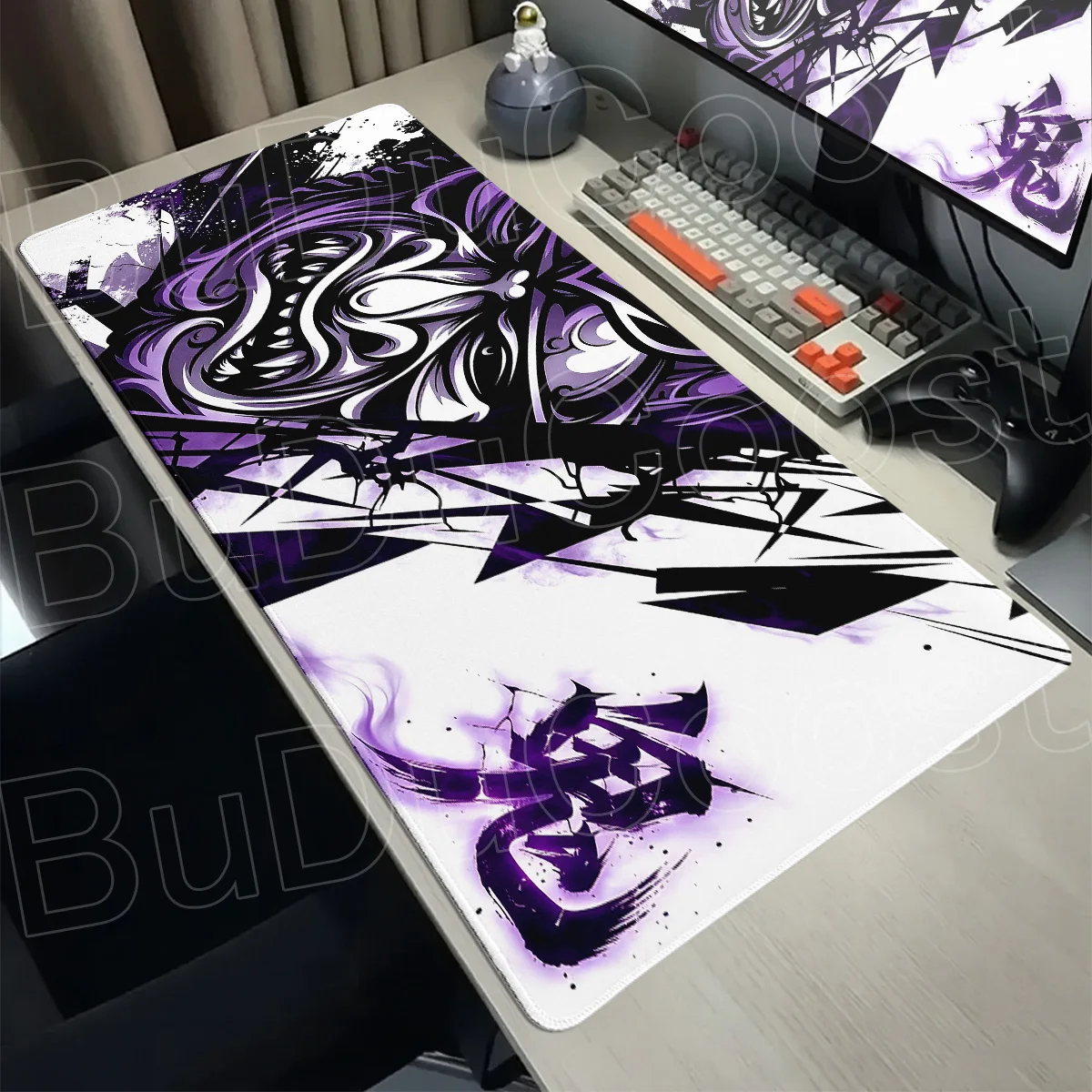 Black White Samurai Mousepad 900x400mm PC Office Extend Desk Mat Chinaese Characters “Ghost” Non-Slip Rubber Gaming Keyboard Pad