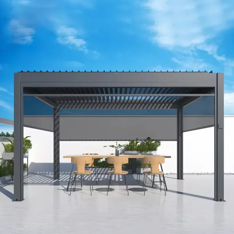 Bioclimatique Aluminum Outdoor Arch Arbour Pergola with LED for Wood Steel Plastic Frame and Bridge Options Optional Screen