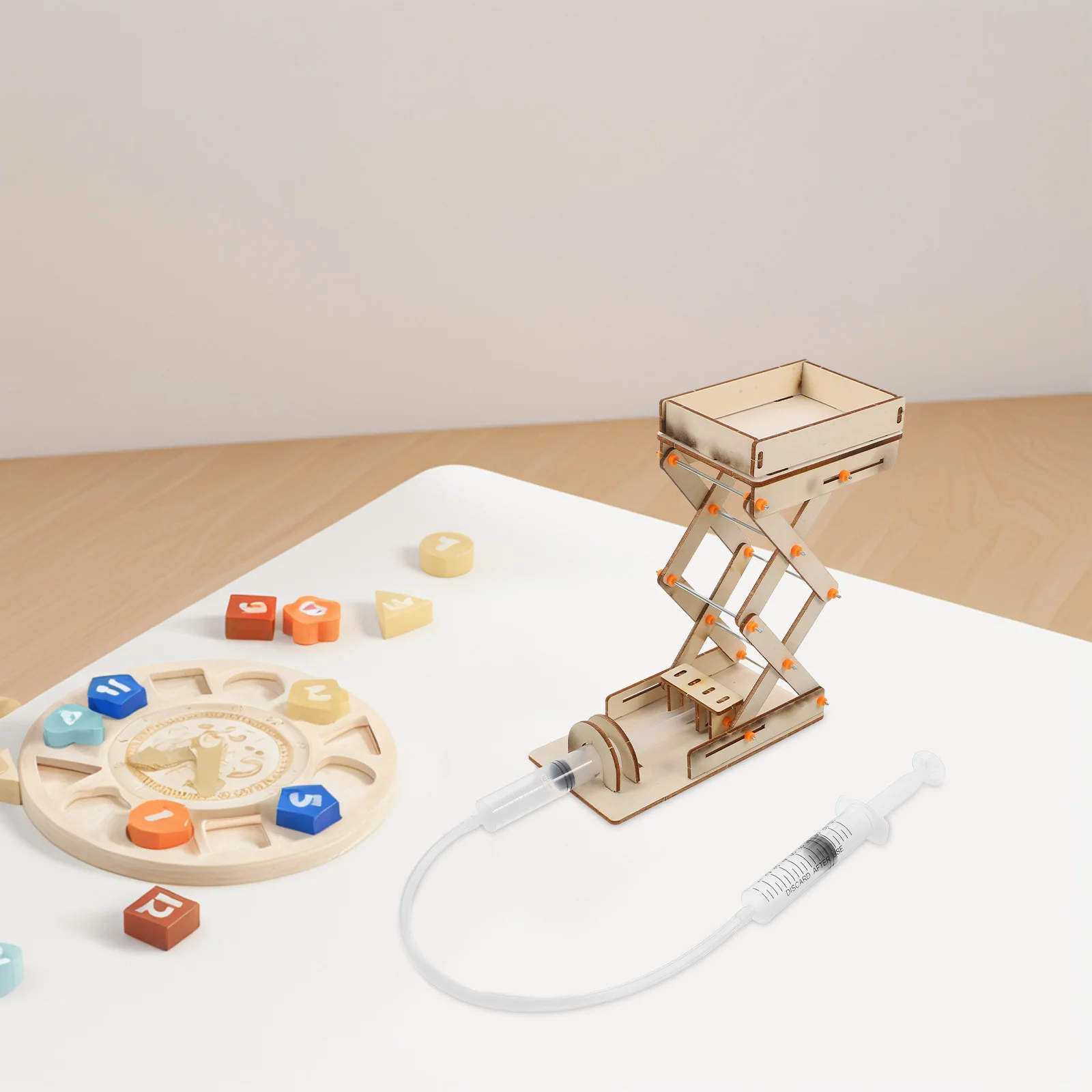 Hydraulische hefwetenschap voor kinderen Diy houten laboratorium Houten projecten voor kinderen Jack Machine Stem Kit Verstelbare schaarlifttool