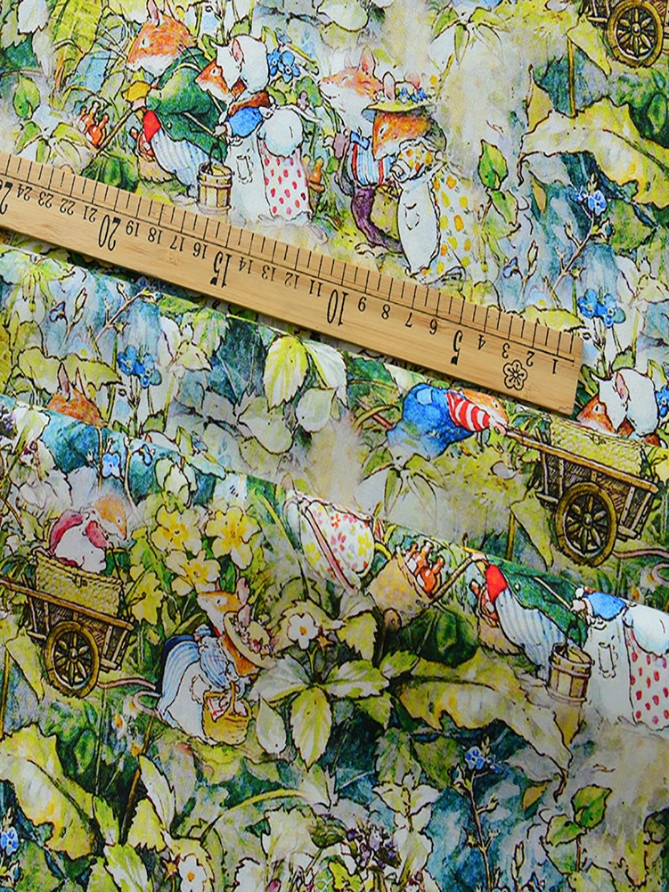 Pure Cotton Fabric Wild Rose Village Fox Village Story Cartoon Field Mouse Fox Rabbit by Half Meter