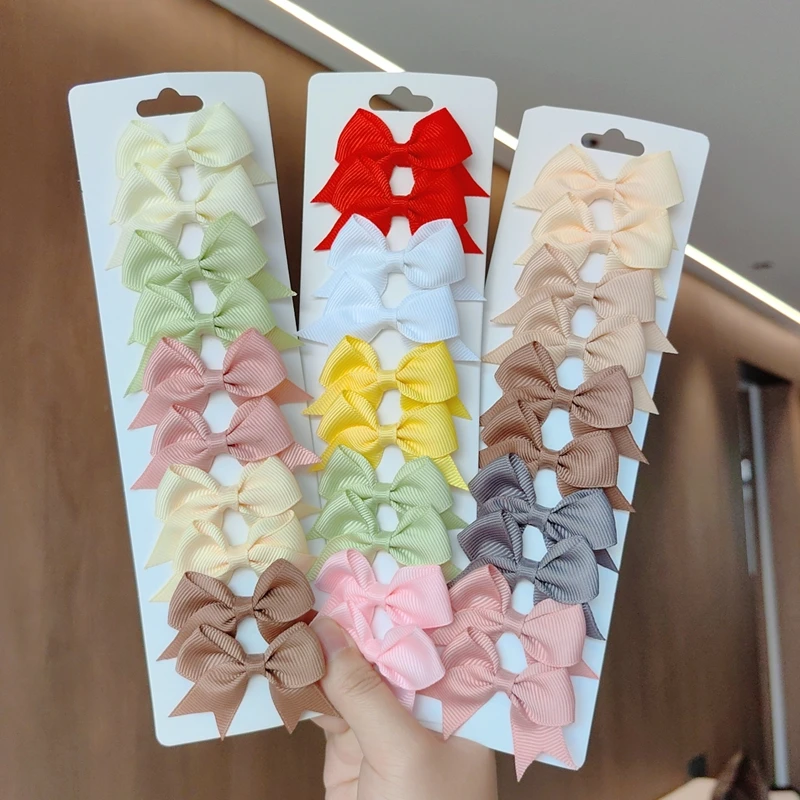 10Pcs/set Solid BB Hair Clips For Cute Girls Ribbon Bowknots Boutique Barrettes Hairpins Headwear Kids Hair Accessories Gifts