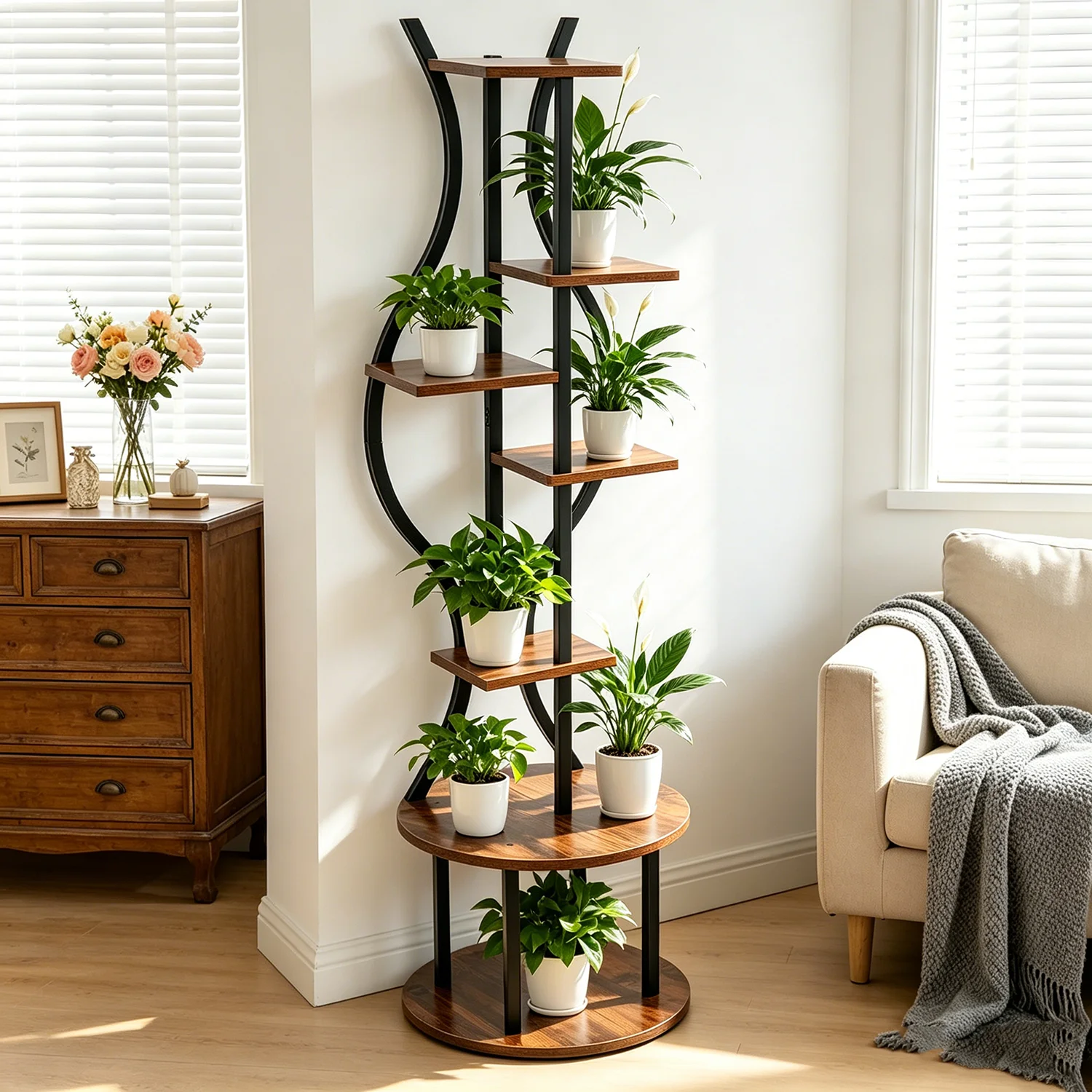 Soporte De Metal Para Plantas De Esquina De 7 Niveles Y 145 Cm De Altura, Estante De Exhibición De Flores Para Interiores Y Exteriores, Para Sala De Estar Y Patio — -51%, 59.63€ Coupon, from 55.69€ – 51% descuento – €55.69