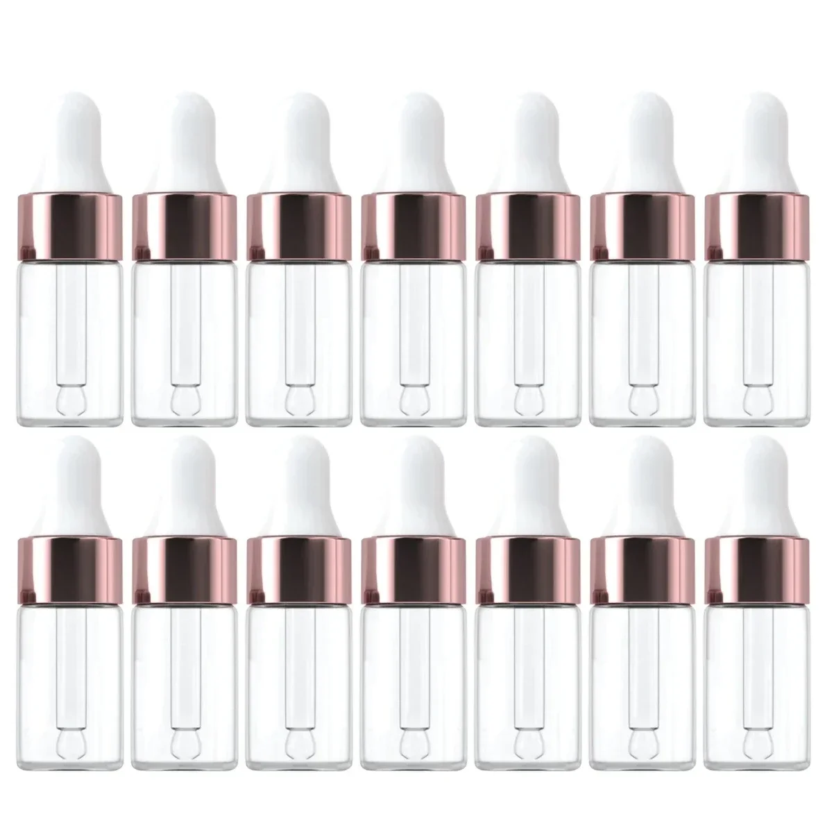 10/20 pçs mini garrafas conta-gotas de vidro vazio óleo essencial aromaterapia garrafas rosa ouro tampa pipetas garrafas 1ml 2ml 3ml 5ml