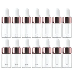 10/20pcs Mini Dropper Bottles Glass Empty Essential Oil Aromatherapy Bottles Rose Gold Cap Pipettes Bottles 1ml 2ml 3ml 5ml