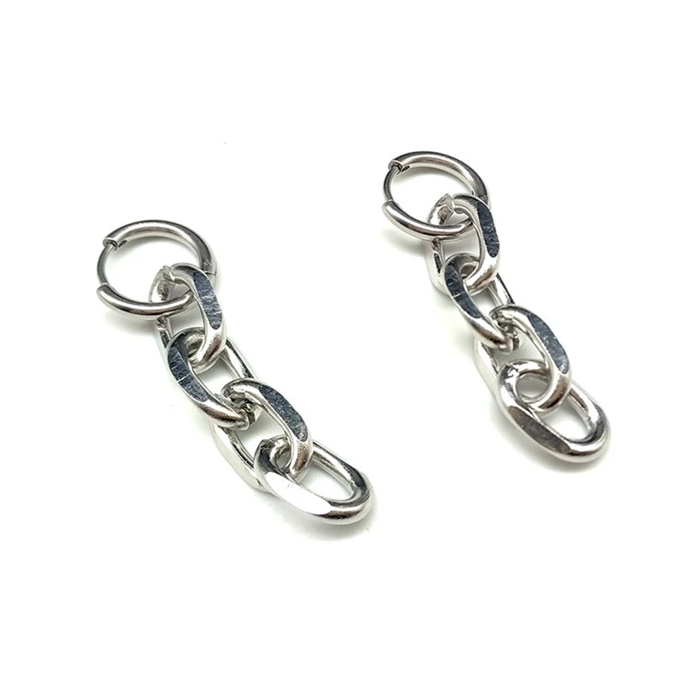 Y2K Gothic Chunky Chain Tassel Dangle Earrings for Women Men Unisex Punk Grunge Fashion Stainless Steel Link Hoop Earrings