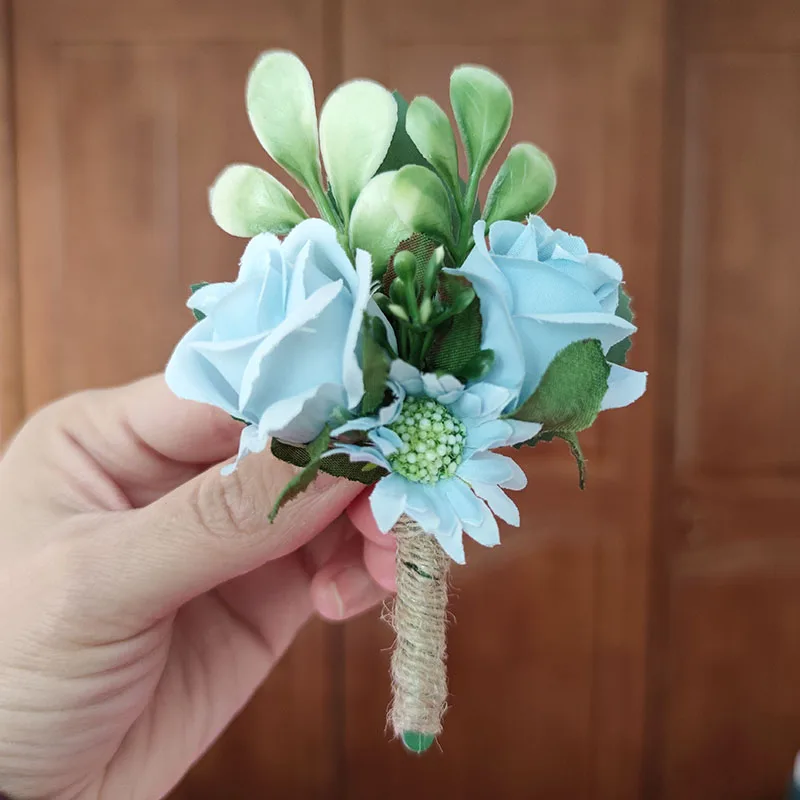 Bianco Boutonniere matrimonio fiori sposa damigella d'onore braccialetto accessori rose di seta artificiale Prom polso corpetto spille decorazione