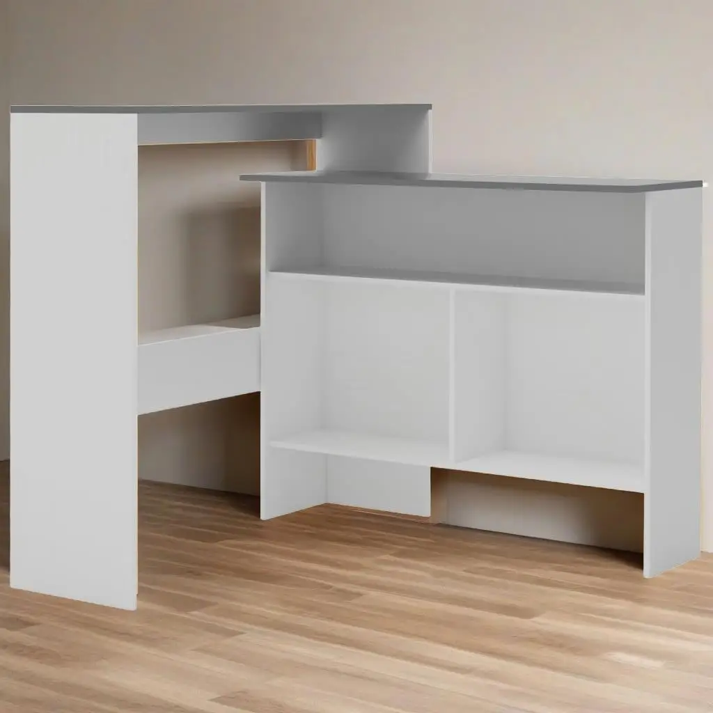 Mesa de bar elegante com tampo duplo em branco e cinza - 51,2x15,7x47,2 polegadas