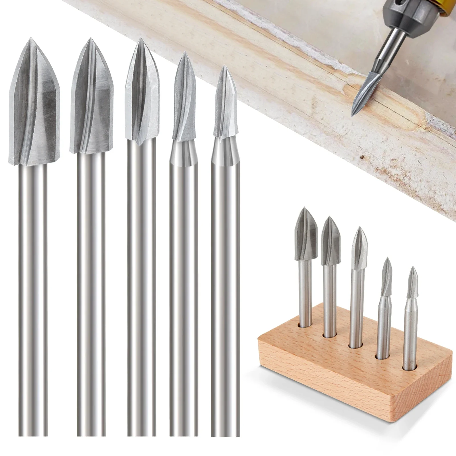 

For Woodworking Grinding Drill Bit Carving ﻿ 5pcs Shank Wood Engraving Drill Bit White Steel Carving Drill Bit Set