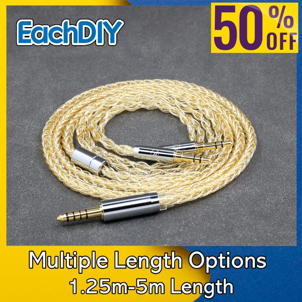 

8 Core 99% 7n Pure Silver 24k Gold Plated Earphone Cable For Hifiman Sundara Ananda HE1000se HE6se he400se Arya He-35x 8428